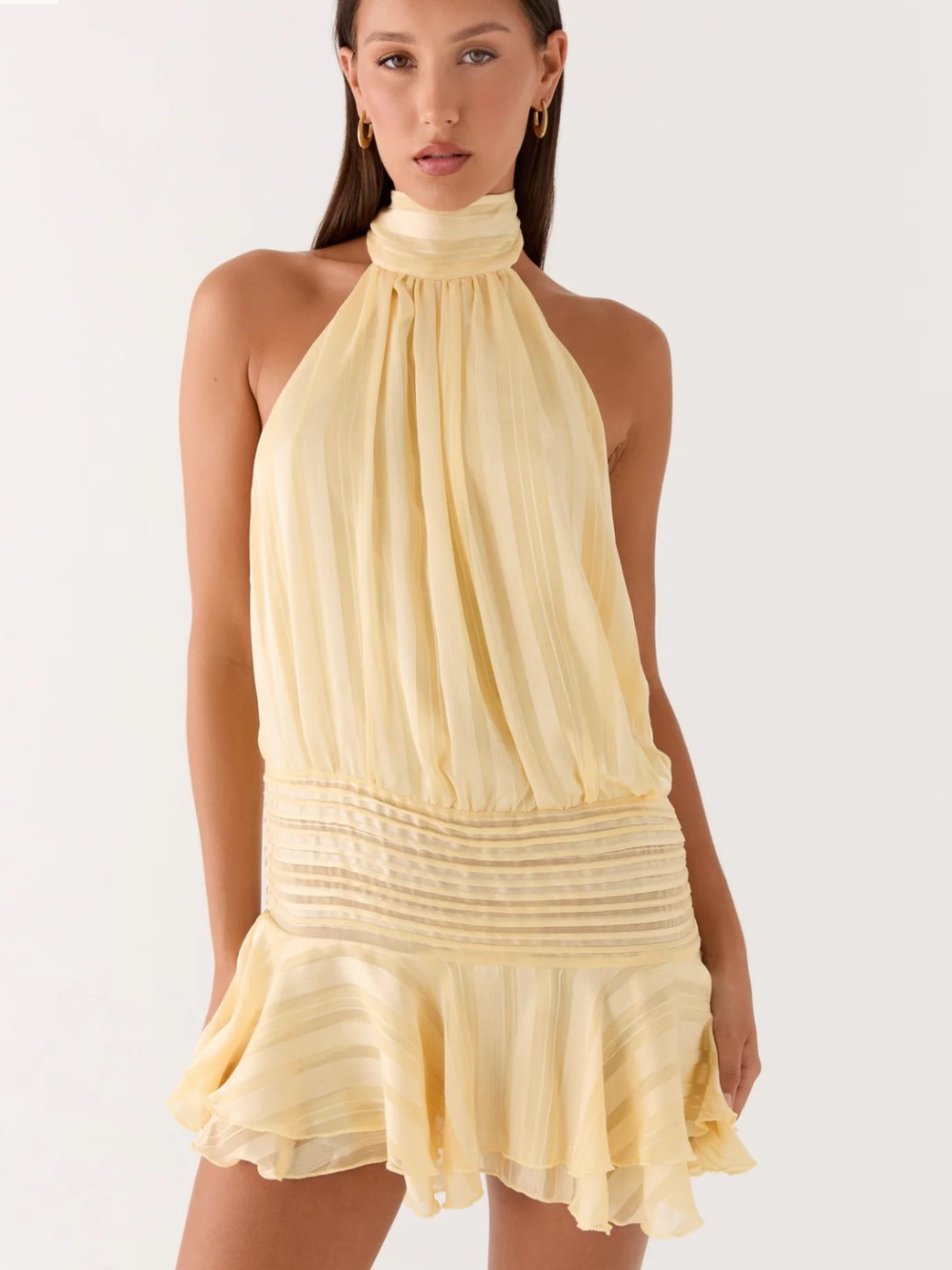 Peppermayo Willow Chiffon Mini Dress in Soft Yellow